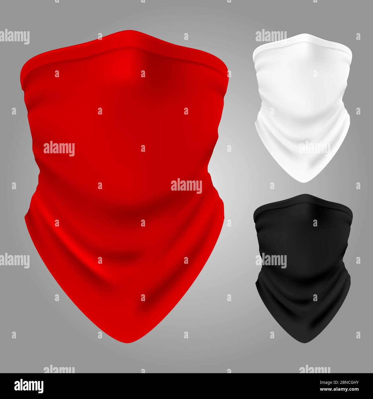 Vector realistic textile balaclavas collection isolated. Illustration of bandana for face, clothing scarf Stock Vector