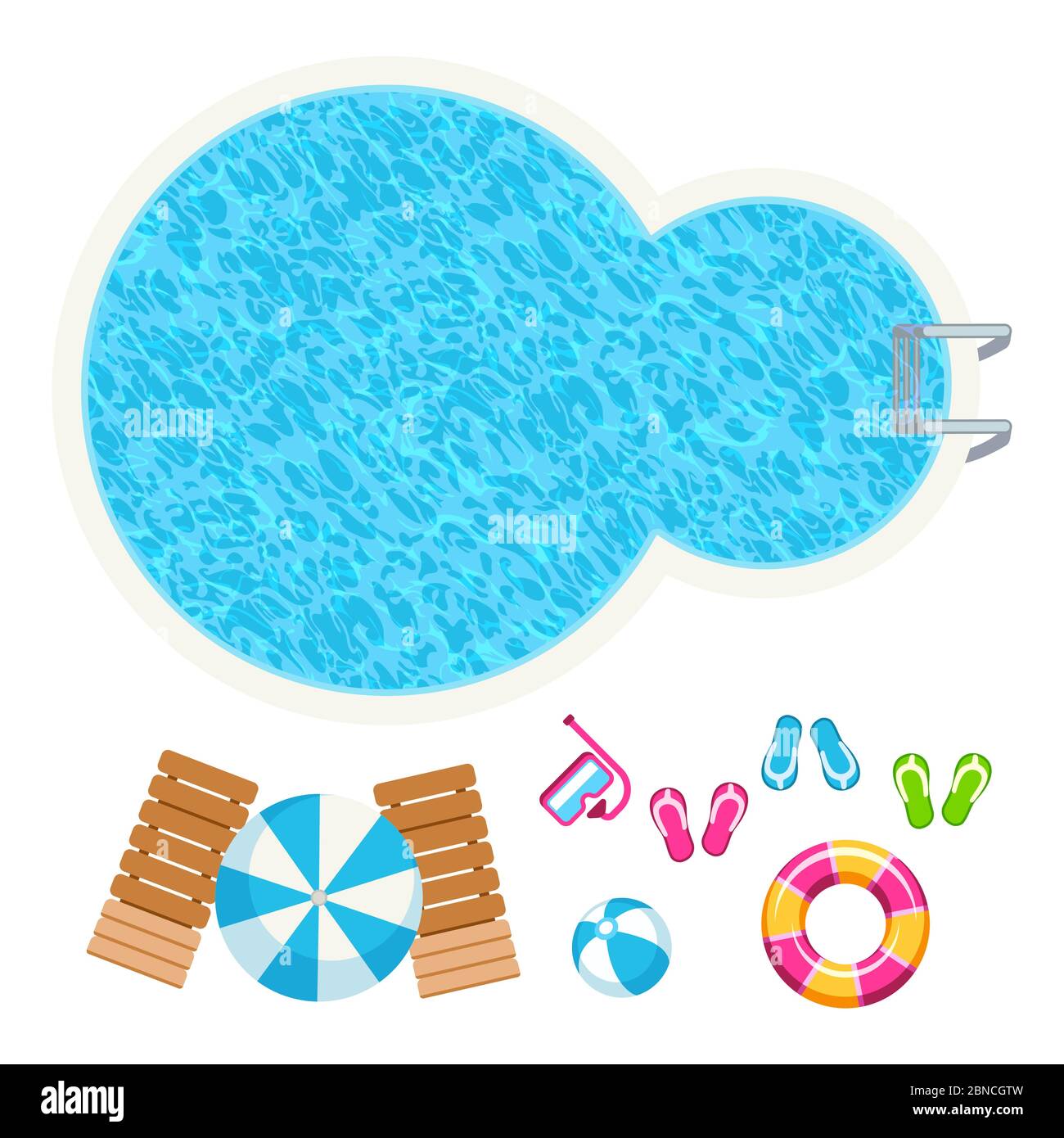 Swimming pool and summer accessorises top view vector elements isolated on white background illustration Stock Vector