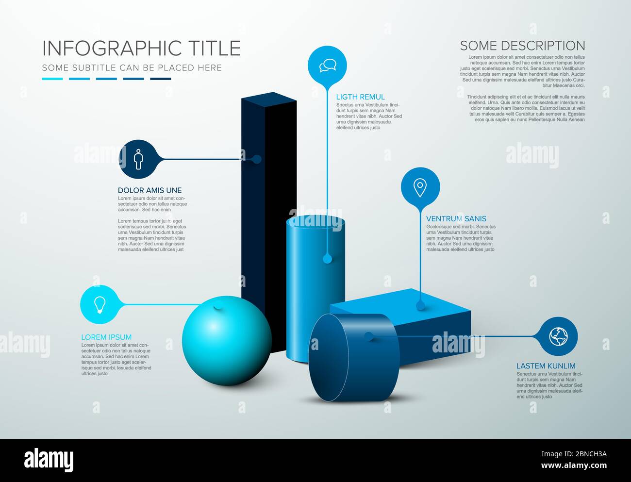 Vector multipurpose Infographic template with various blue 3d shapes ...