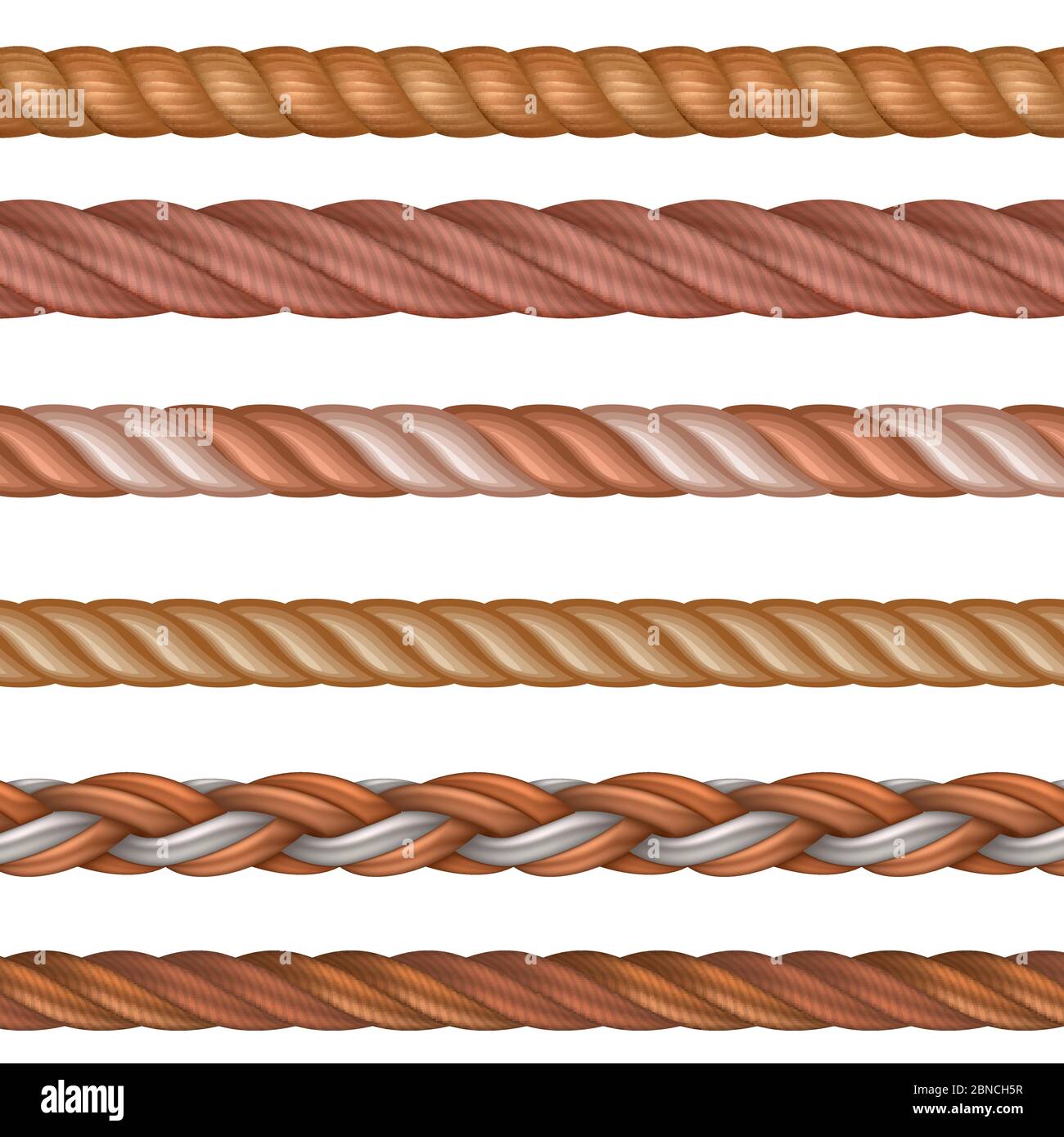 Realistic Rope Vector. Different Thickness Rope Set Isolated On White  Background. Illustration Of Twisted Nautical Thick Lines. Graphic String  Cord For Borders. Stock Vector