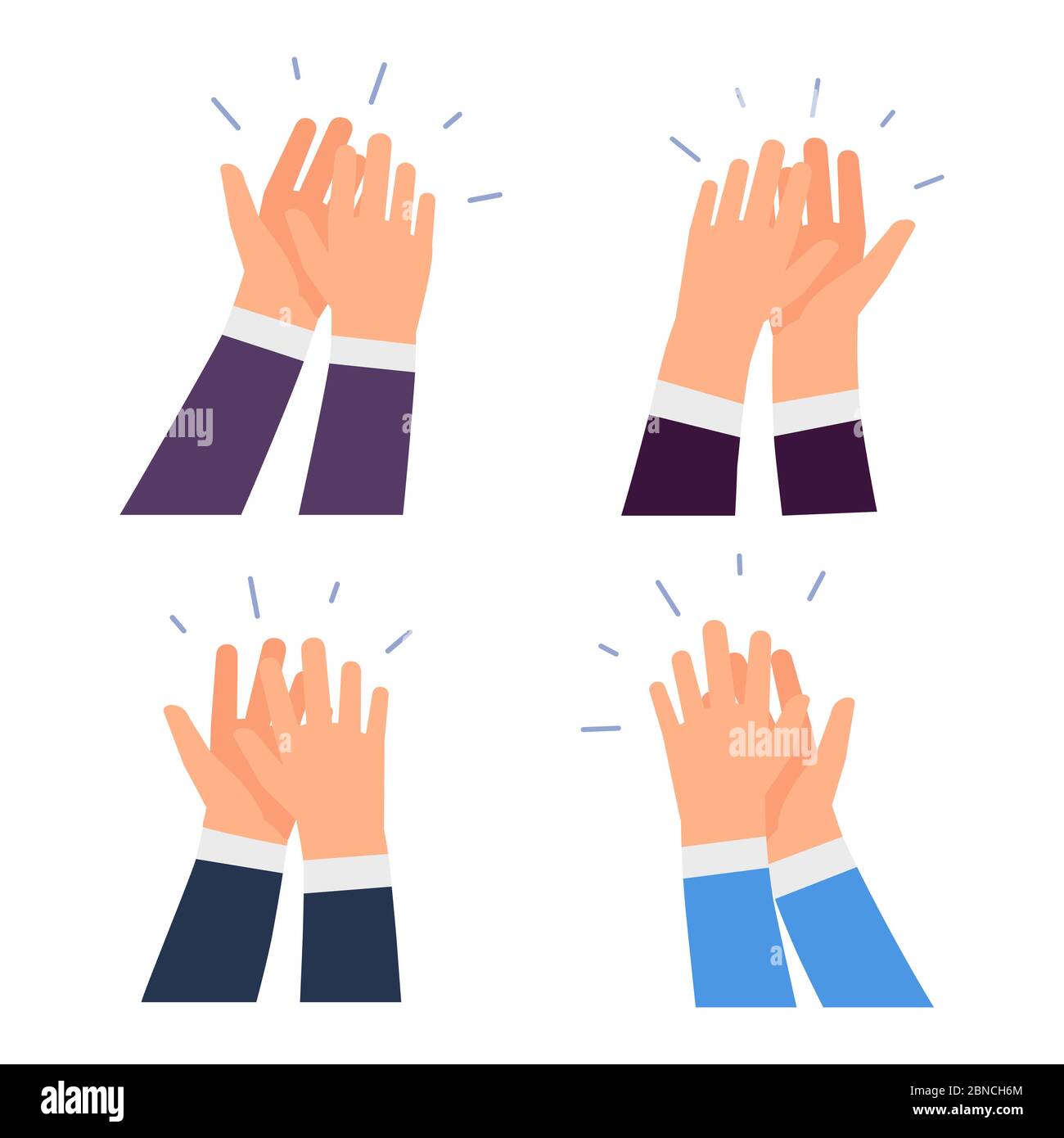 Flat vector clapping hands icons isolated on white background. Illustration of clap hands, business appreciation Stock Vector