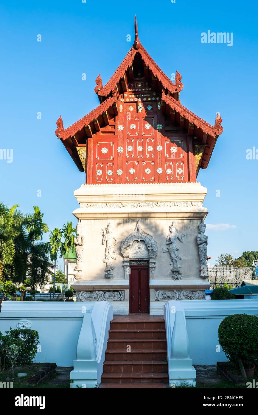 View of a the red building in Wat Phra Singh, the popular landmark of temple in Chiang Mai, Thailand Stock Photo