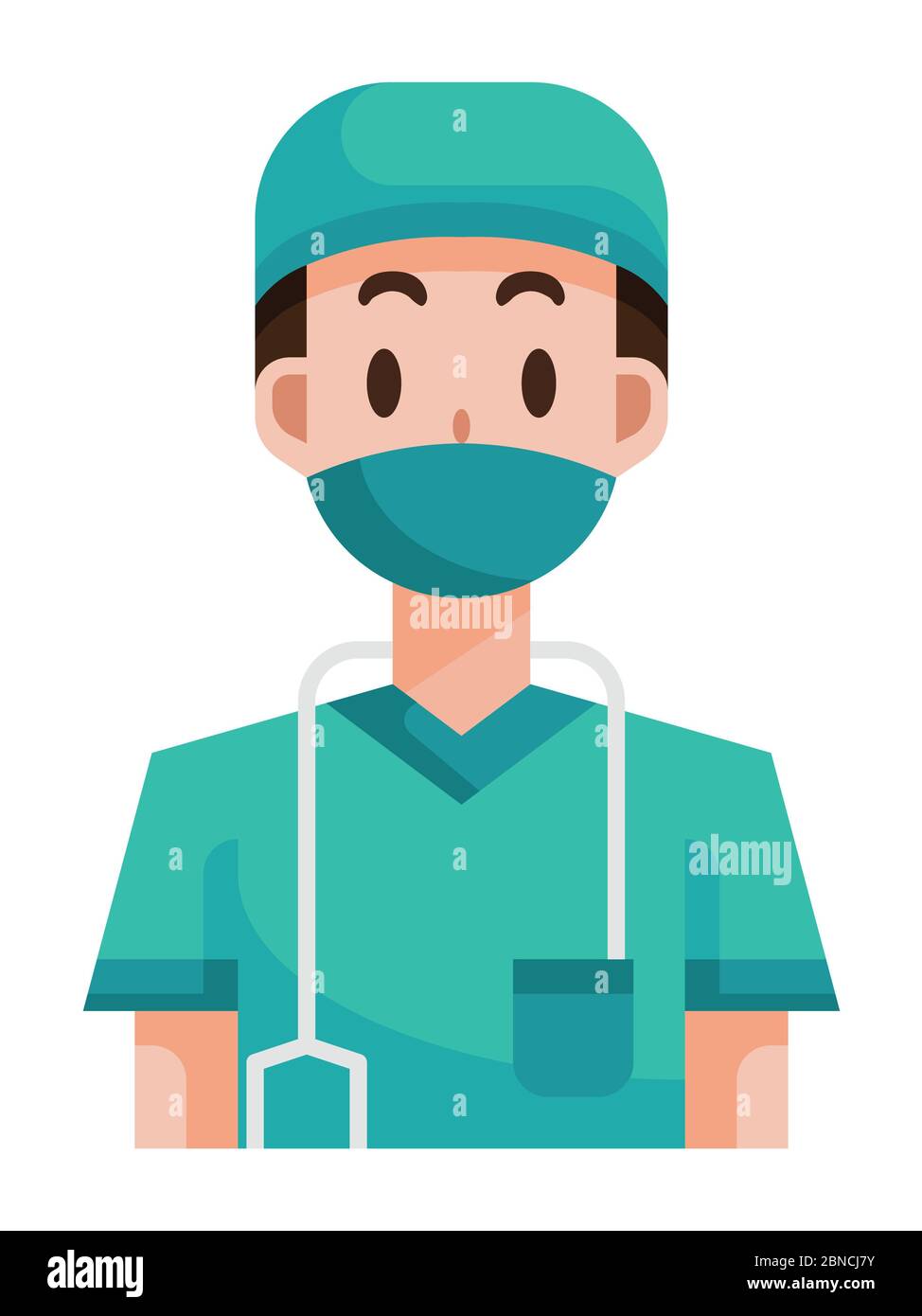 Clip-art Vector Illustration of Doctor Wearing a Protective Face Mask and a Stethoscope during a Corona virus pandemic Stock Photo