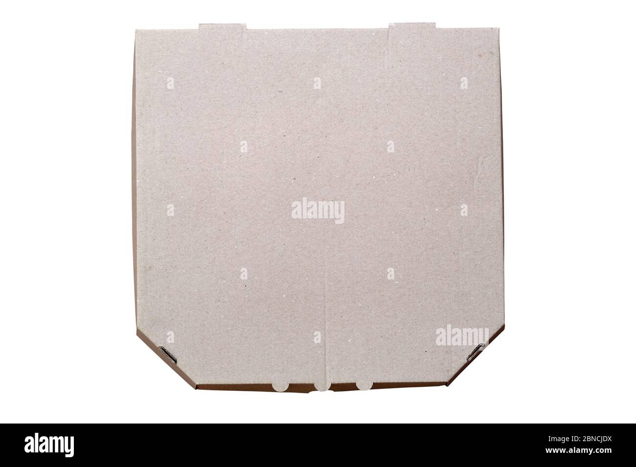 Cardboard box with under pizza top view isolate. Brown square flat