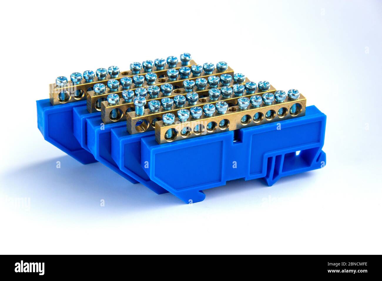 Electrical terminal blocks isolated on white background. connector or