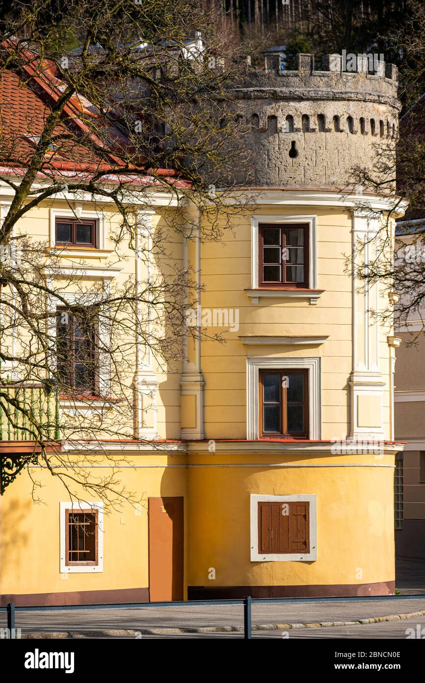 Österreich, Niederösterreich, Scheibbs, Altstadt, historischer Stadtturm Stock Photo