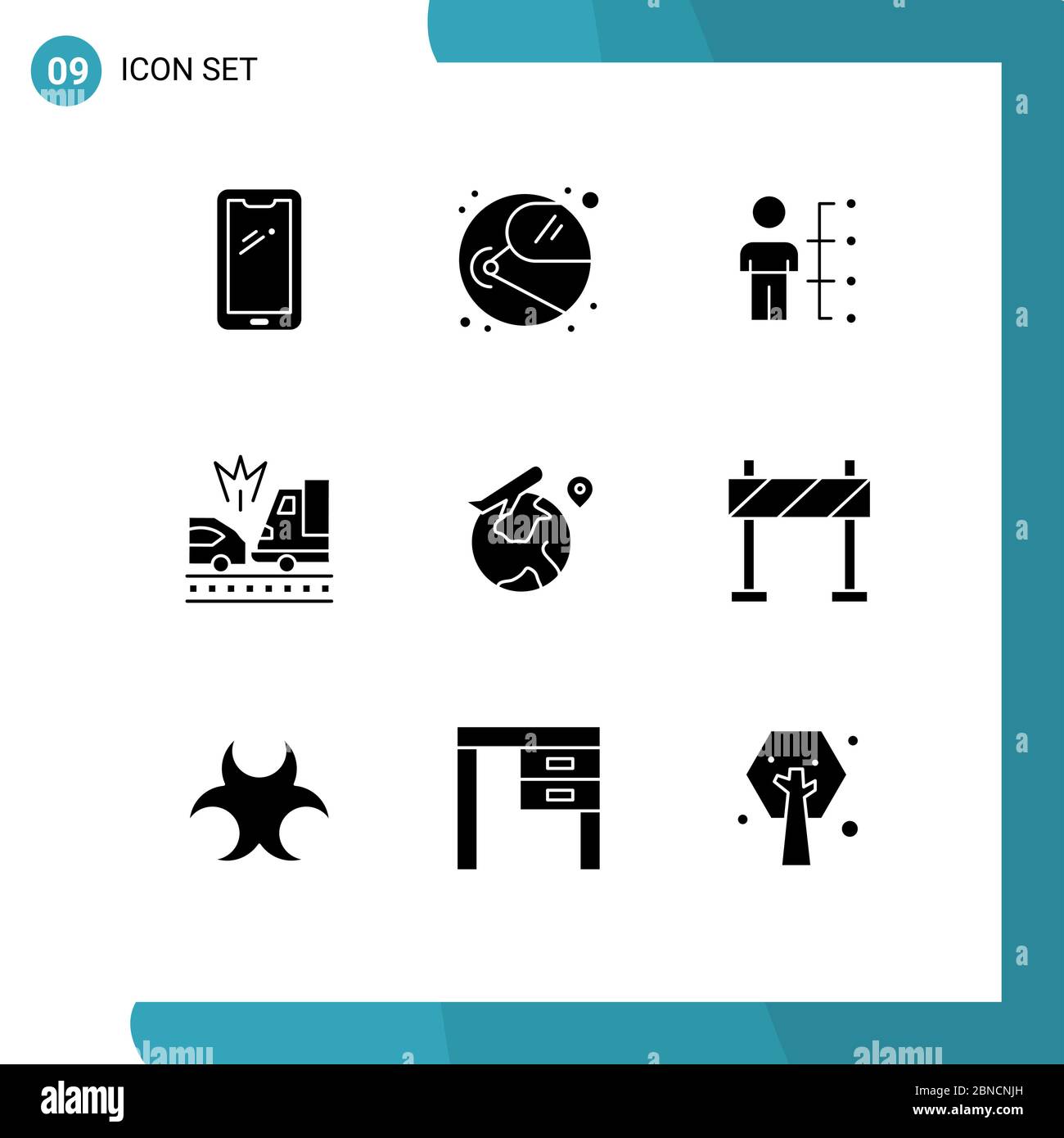 Modern Set of 9 Solid Glyphs Pictograph of crash, accident, cosmonaut, people, human Editable Vector Design Elements Stock Vector