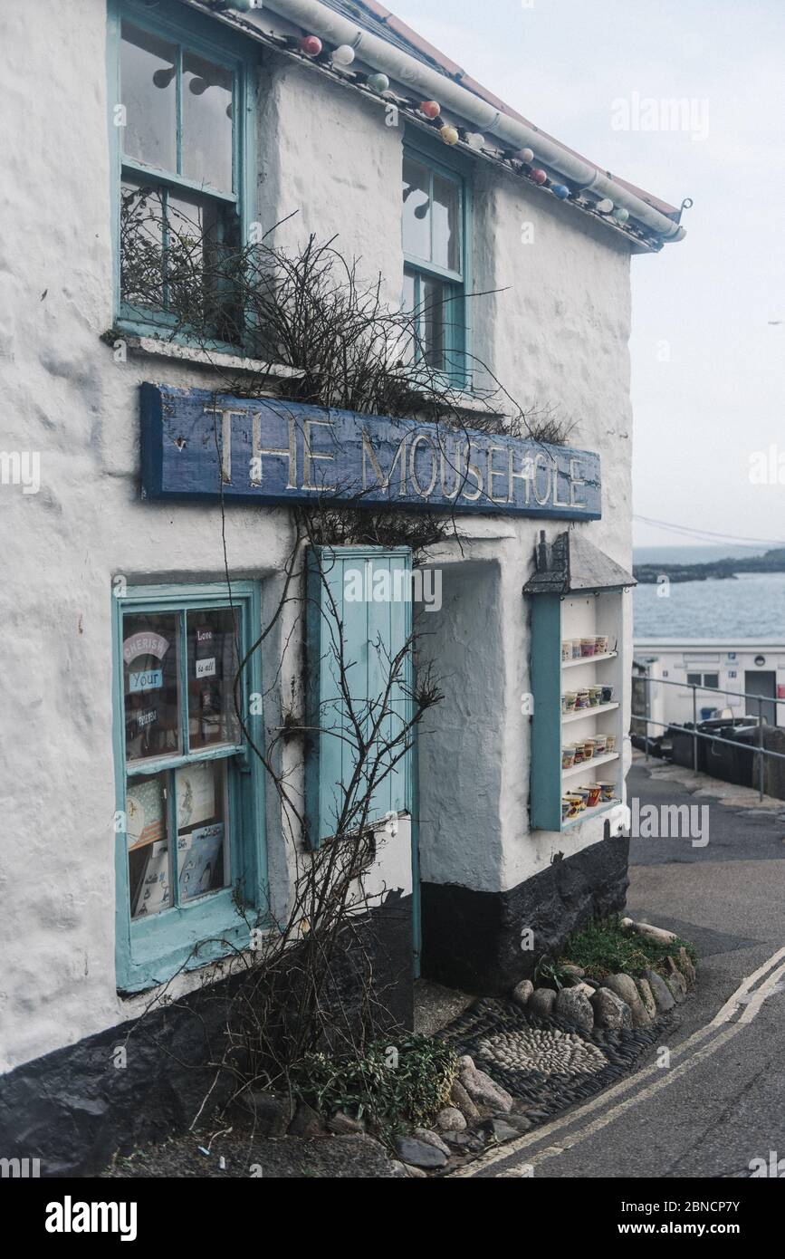 MOUSEHOLE, CORNWALL, UNITED KINGDOM - Mar 03, 2019: The Mousehole restaurant and cafe, shop in Mousehole, Cornwall Stock Photo