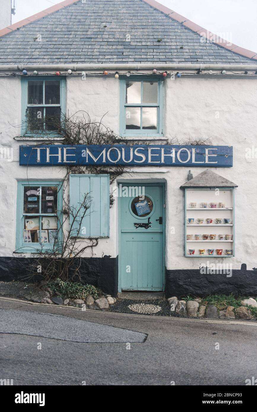 MOUSEHOLE, CORNWALL, UNITED KINGDOM - Mar 03, 2019: The Mousehole restaurant and cafe, shop in Mousehole, Cornwall Stock Photo