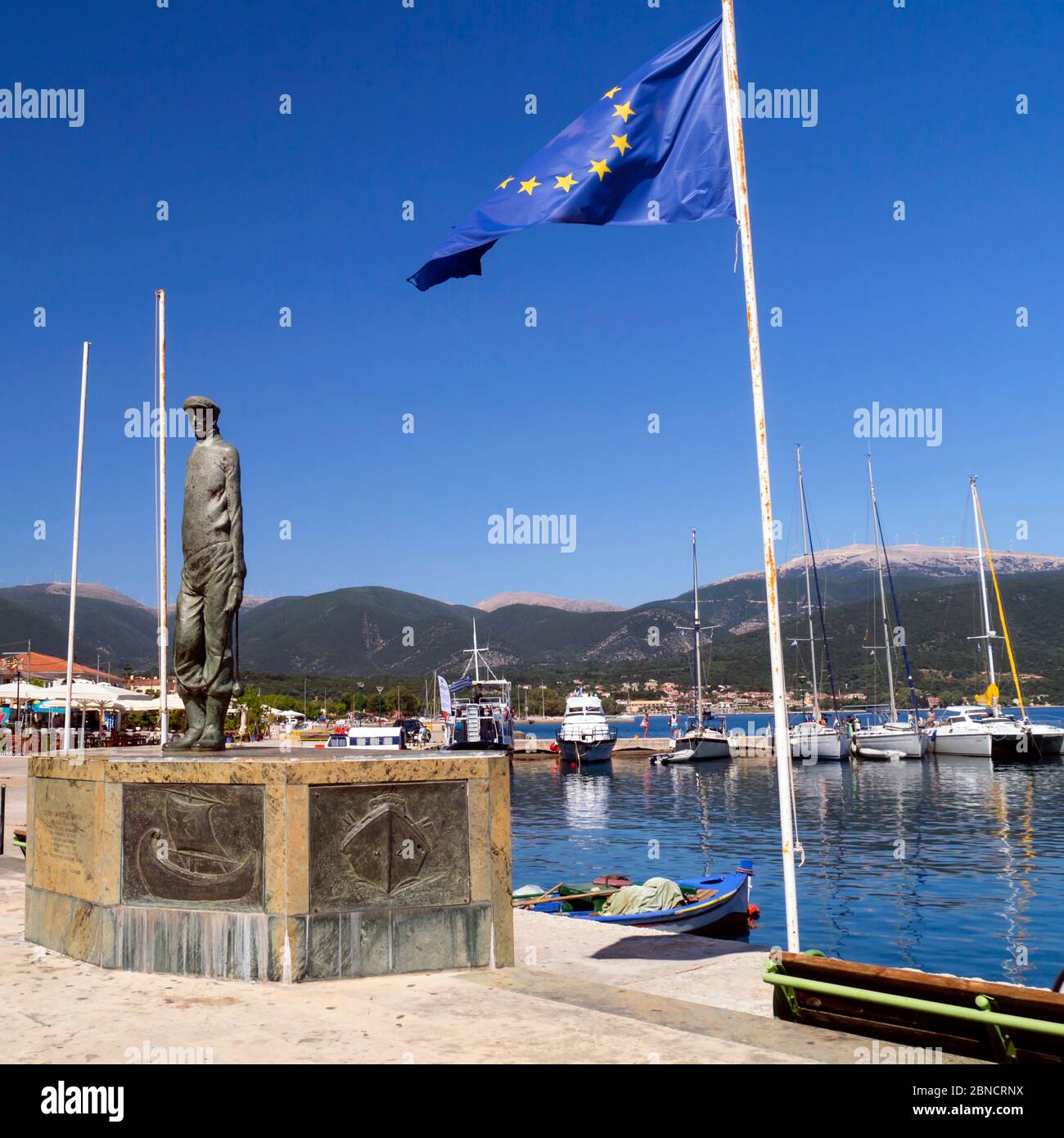 fisherman statue in the port of Sami,Cephalonia ,(Kefalonia), island