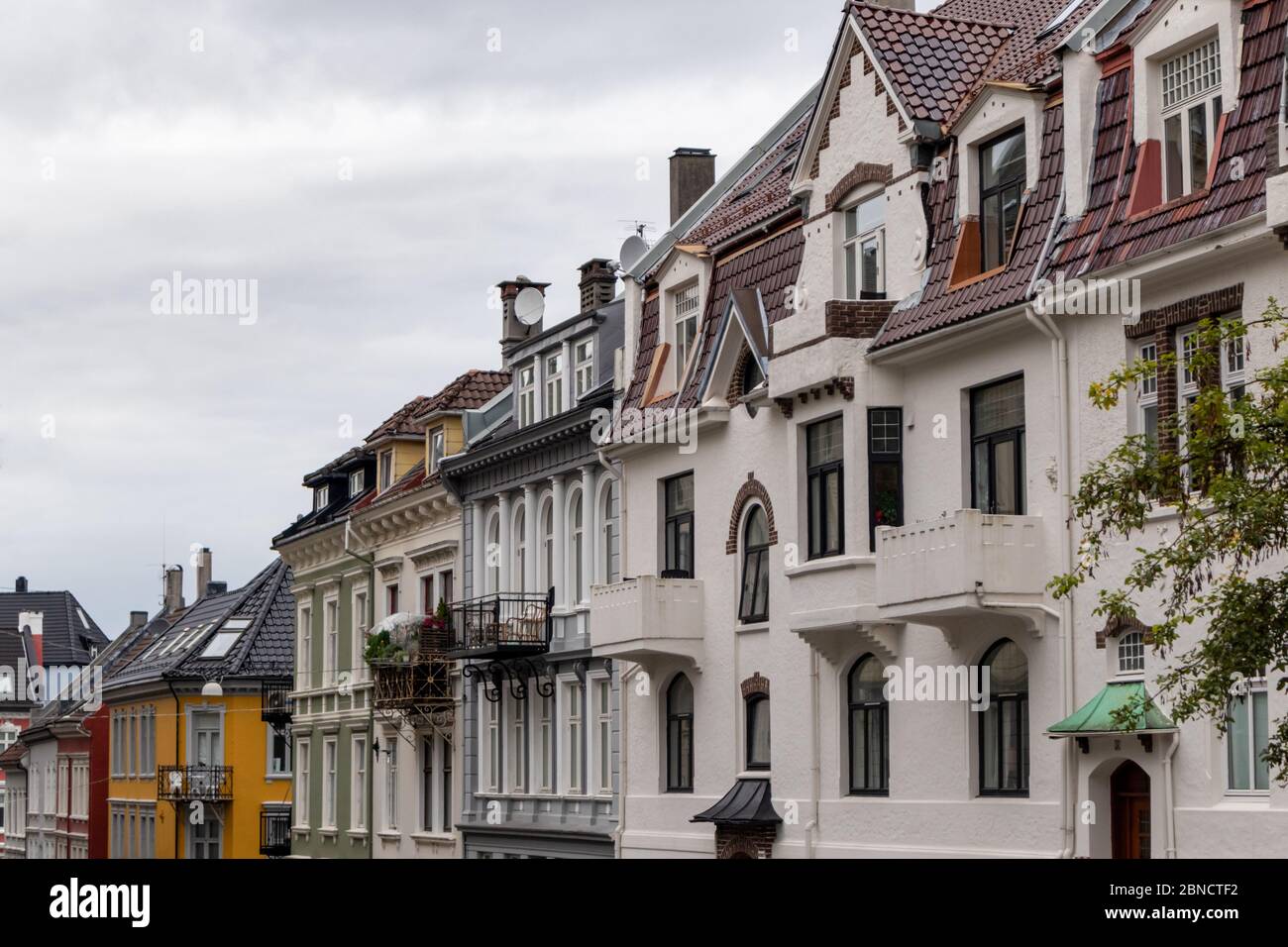 Cozy traditional scandinavian houses architecture streets in Bergen