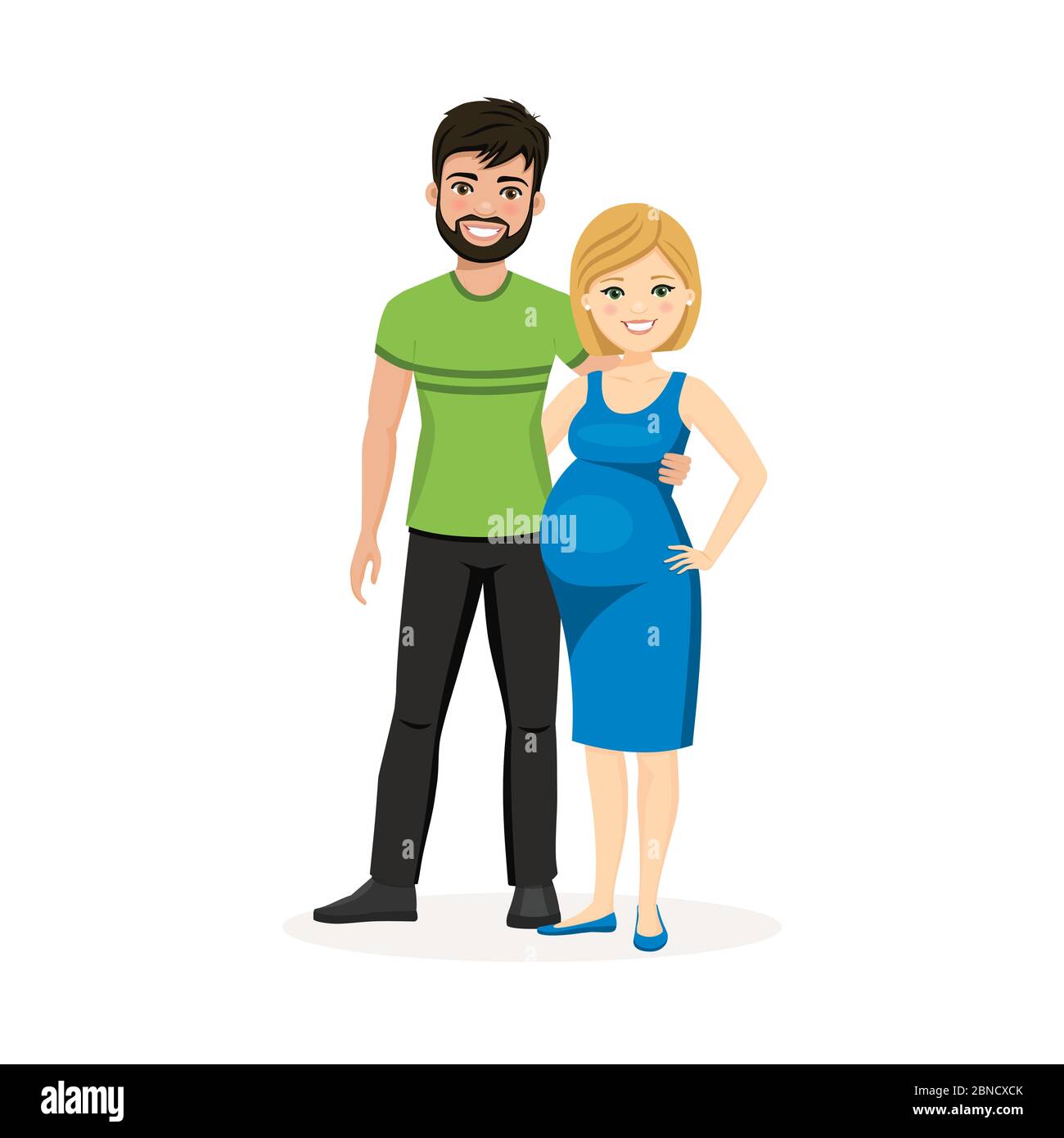 Young couple portrait waiting for baby. Pregnant woman. Isolated vector illustration Stock Vector