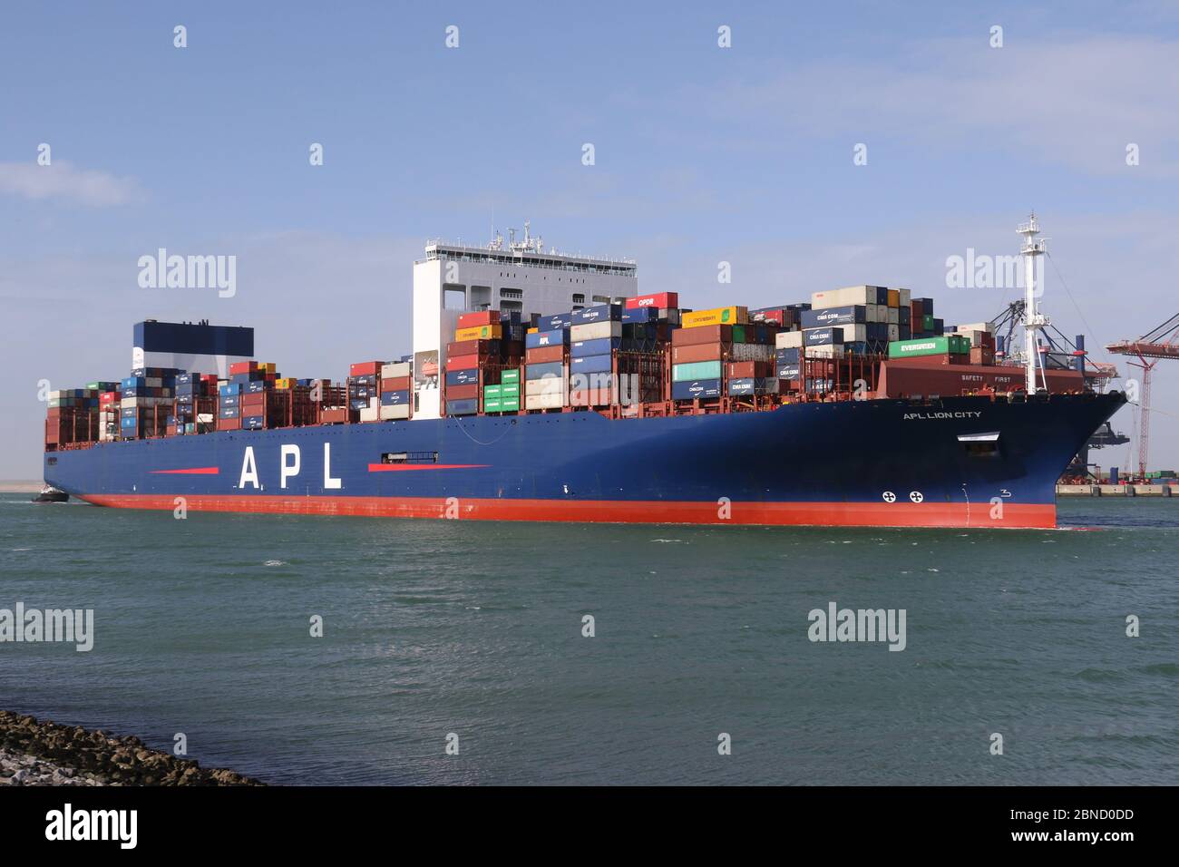 The container ship APL Lion City will leave the port of Rotterdam on March 12, 2020. Stock Photo