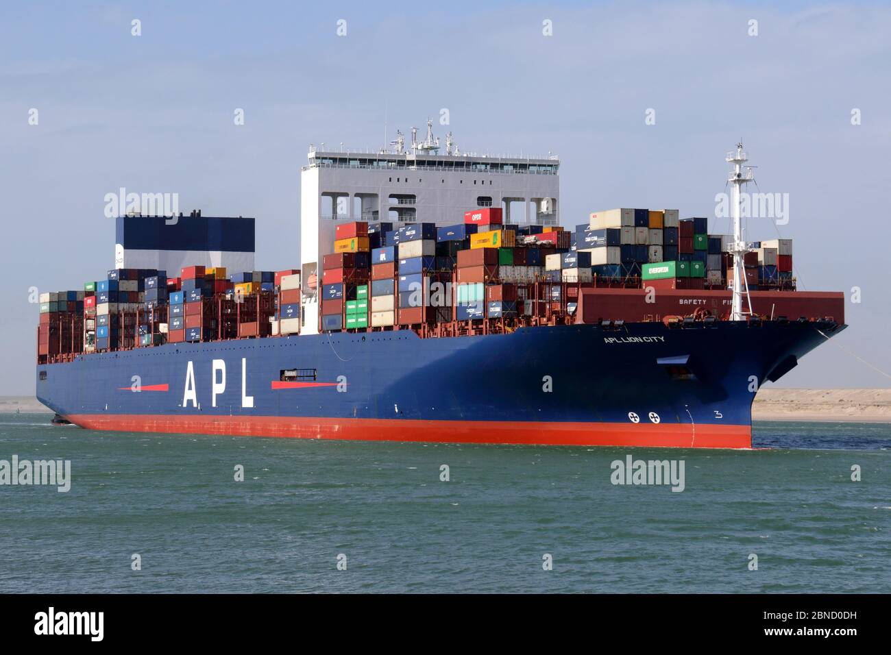 The container ship APL Lion City will leave the port of Rotterdam on March 12, 2020. Stock Photo