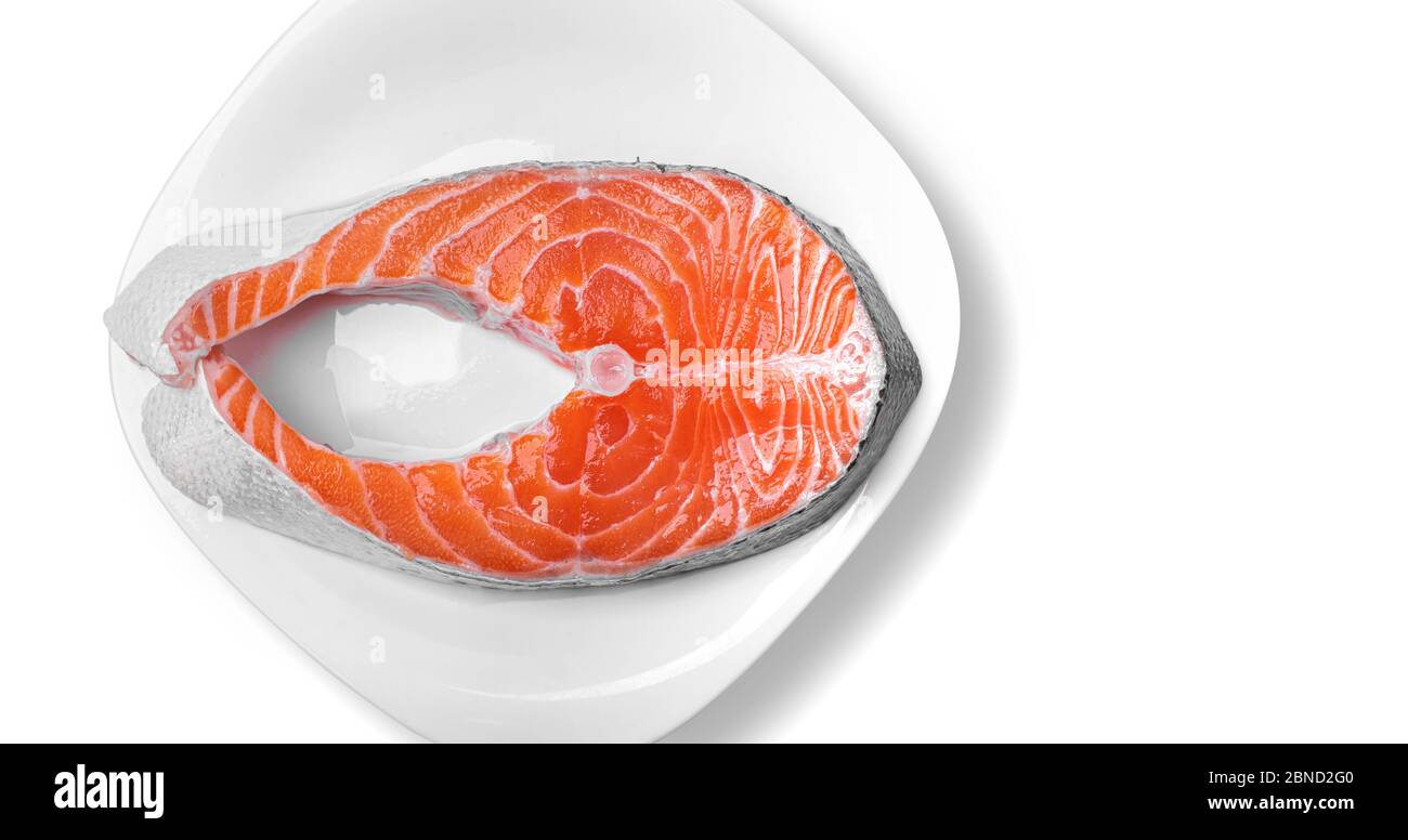 Salmon steak isolated on a white background Stock Photo - Alamy