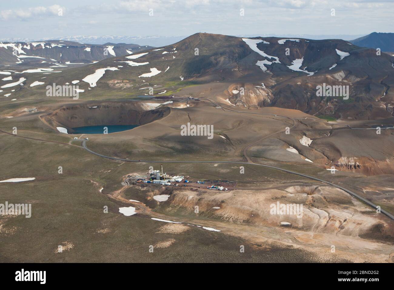 Aerial of geothermal energy plant, Iceland, June 2009. Stock Photo
