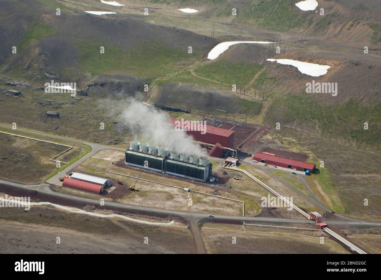 Aerial view of geothermal energy plant, Iceland, June. Stock Photo