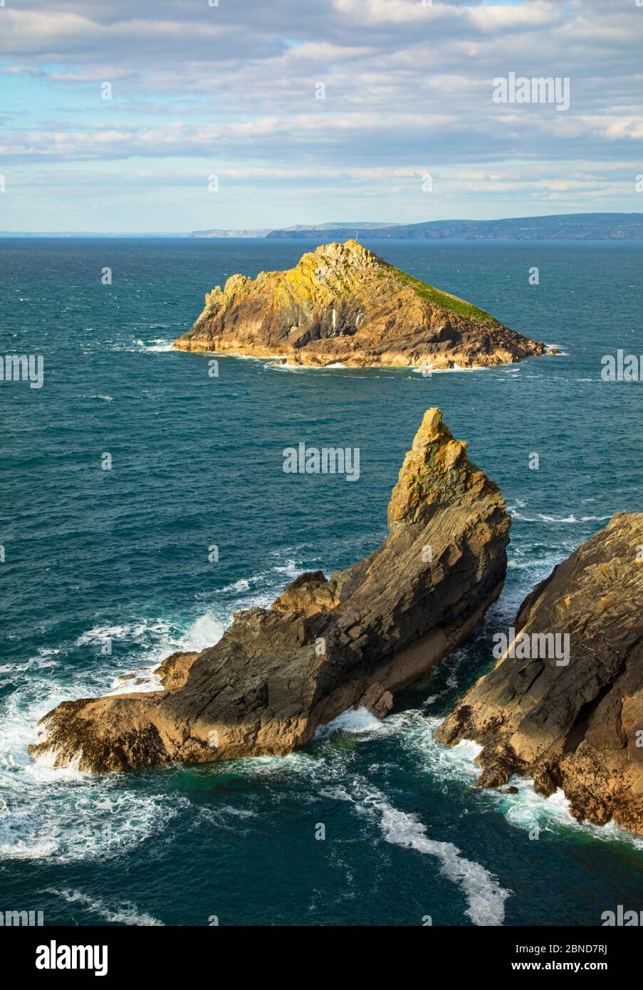Rock formations off Pentire Point Cornwall Stock Photo