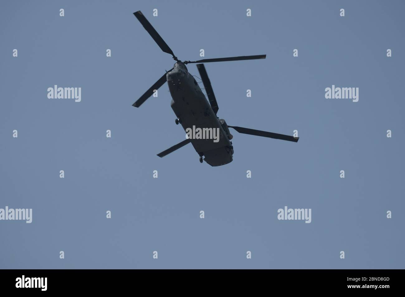 Low angle shot of American Helicopter Boeing CH-47 Chinook Stock Photo