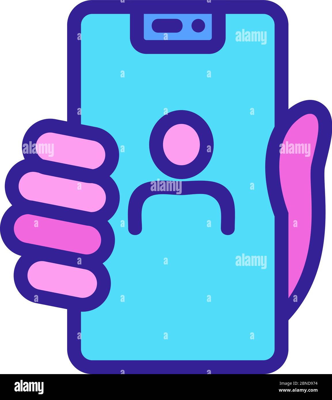 hand holding selfie phone icon vector outline illustration Stock Vector ...