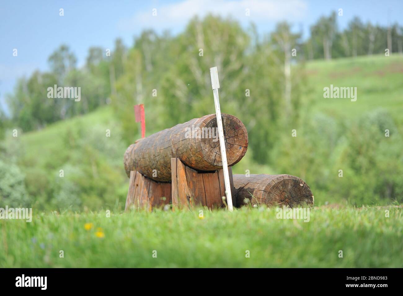 A cross-country a Log fences obstacles on a cross country course Stock Photo