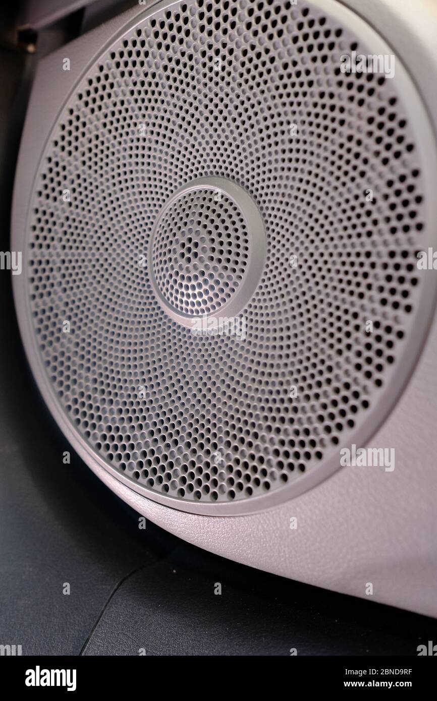 Closeup shot of a door speaker in car Stock Photo