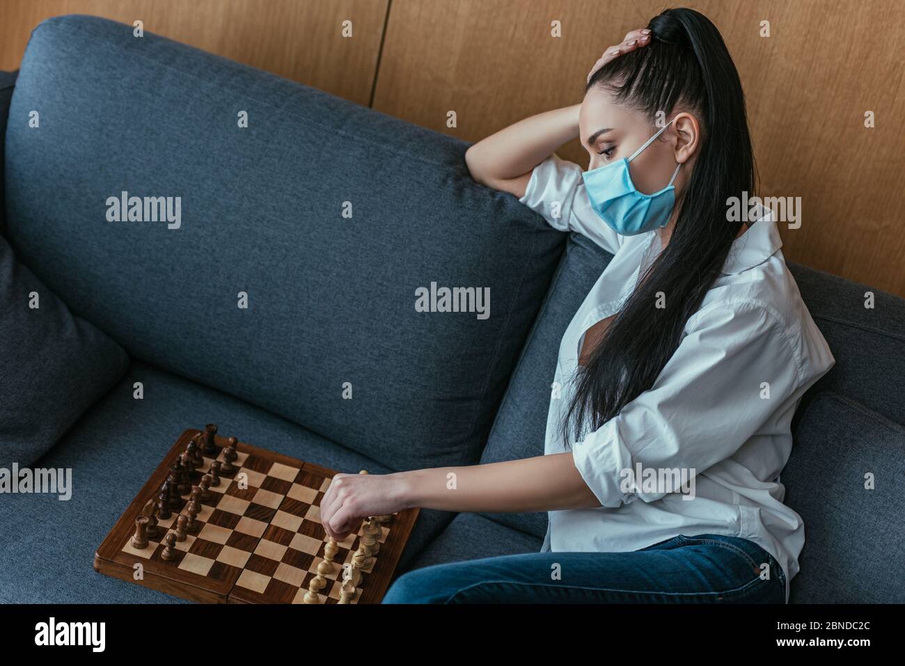 Long haired woman medical mask hi-res stock photography and images - Alamy