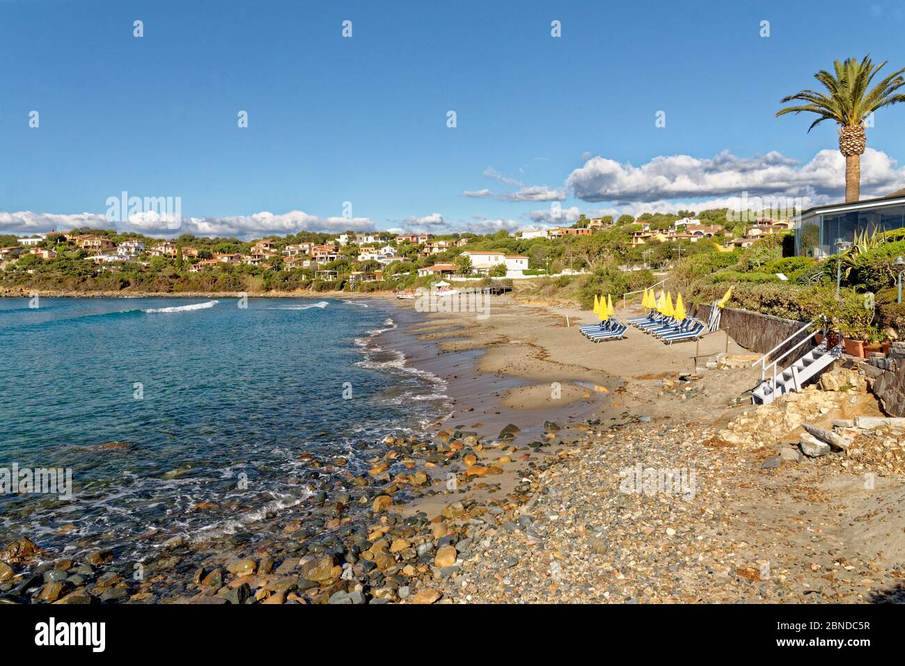 Landscape of Bathing beach Porto Frailis on the rocky coast of Sardinia - Arbatax, Tortol, Ogliastra, Italy - 19th of May 2919 Stock Photo