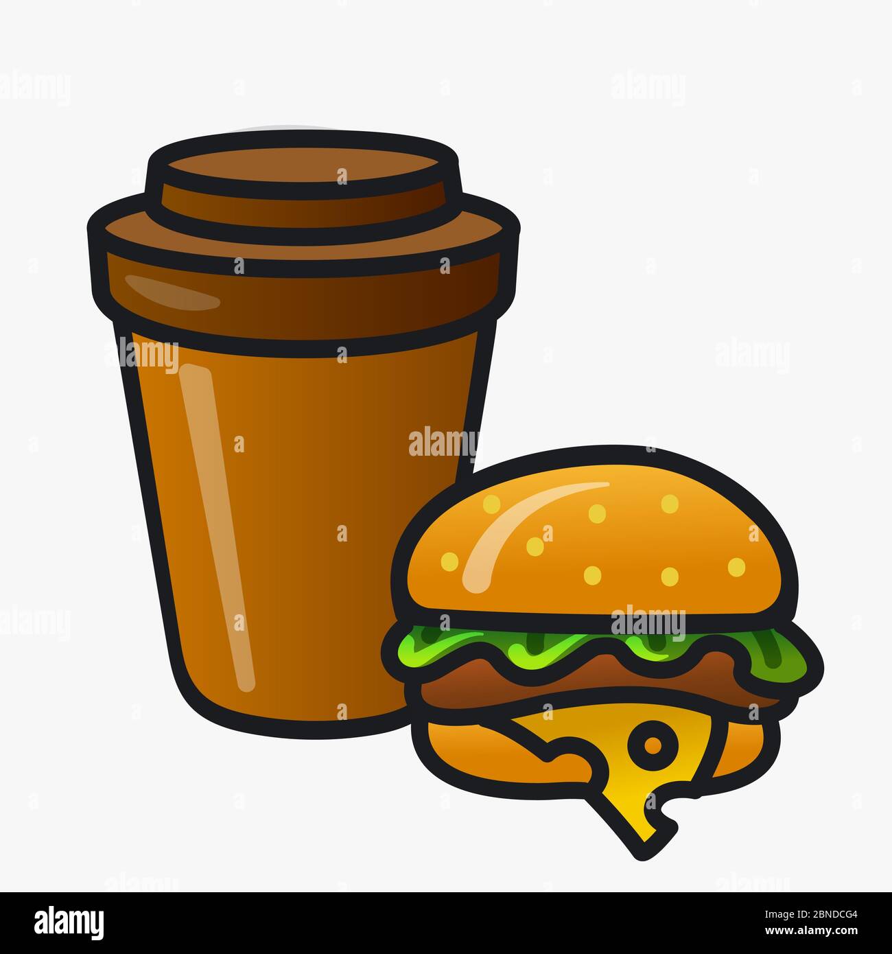 illustration of the coffee and burger icon for take away service Stock Vector