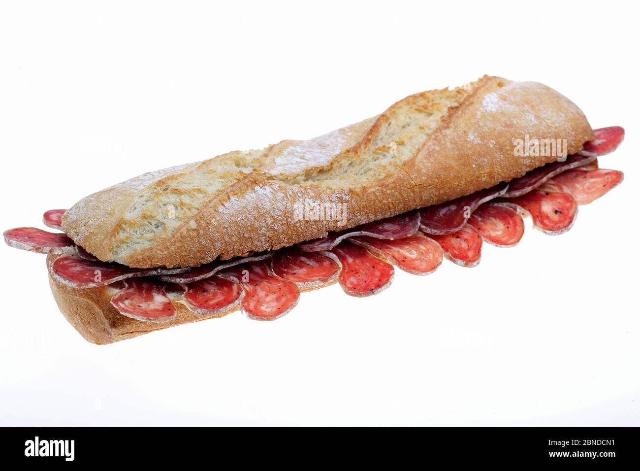 Fuet sandwich for lunch white Stock Photo