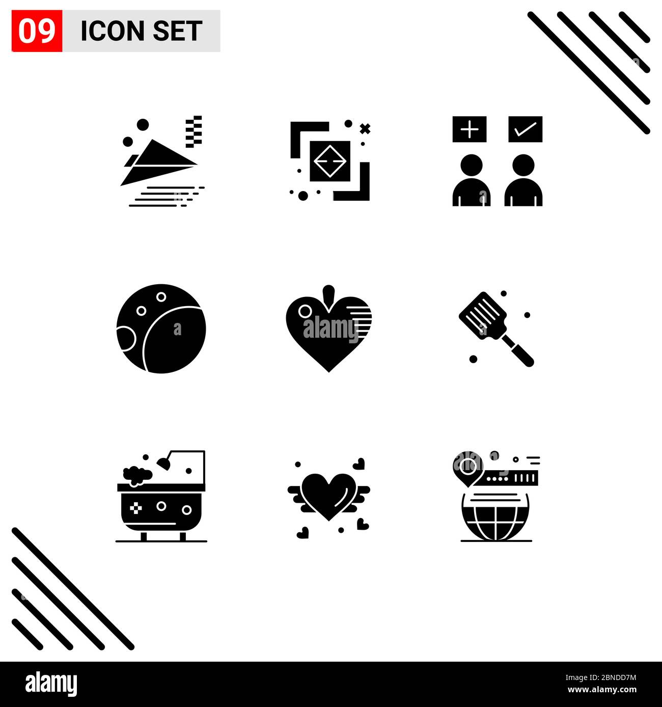 Group of 9 Solid Glyphs Signs and Symbols for baked, heart, education, healthcare, backside Editable Vector Design Elements Stock Vector