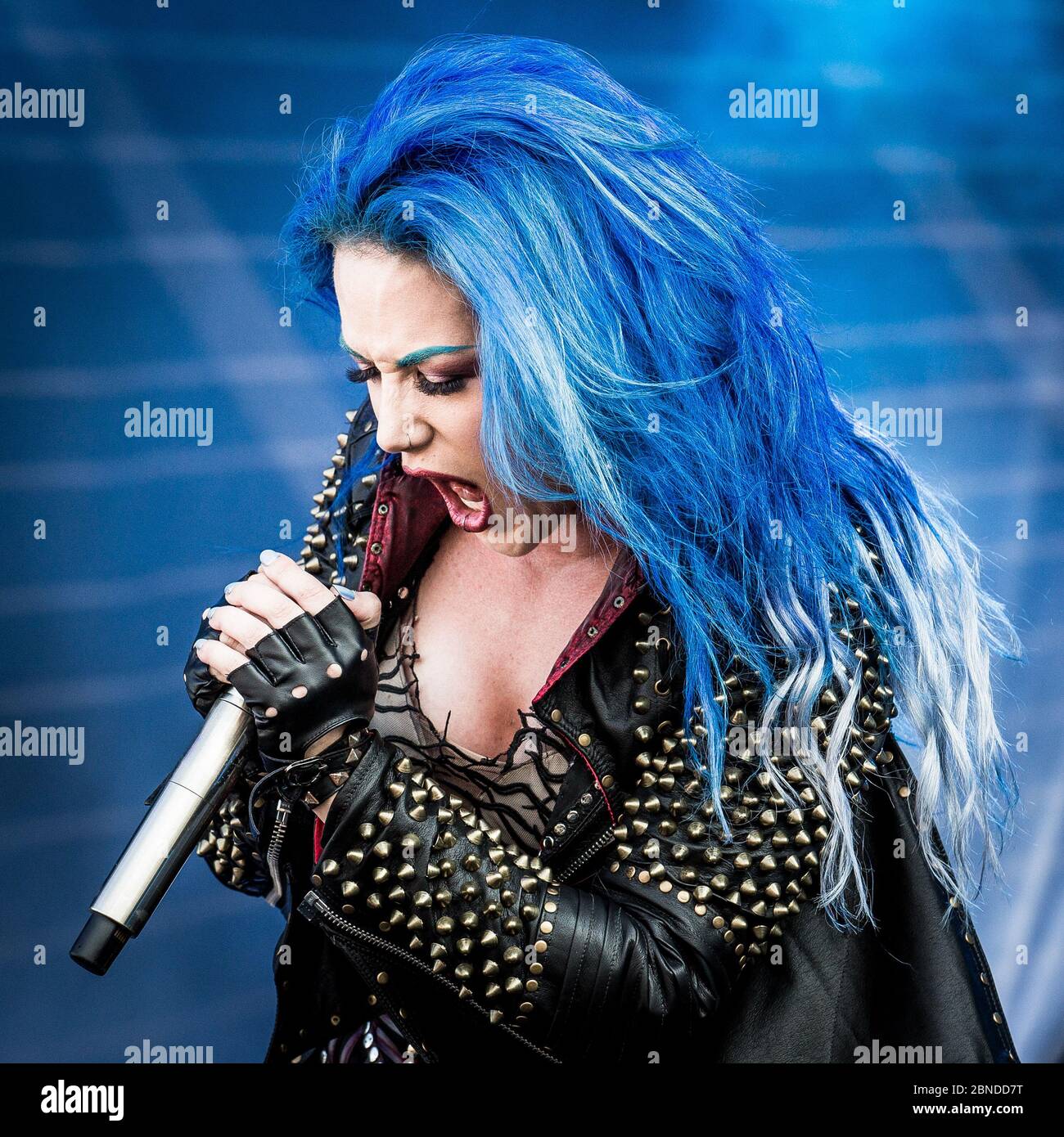 Alissa White-Gluz of metal band Arch Enemy performing at Sweden Rock Festival 2019 Stock Photo