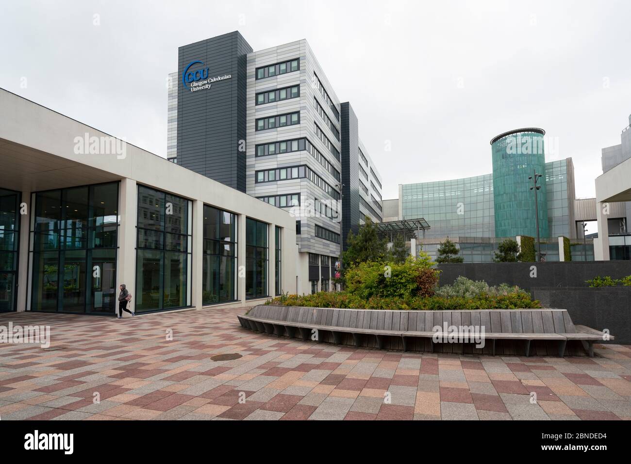 View of campus of Glasgow Caledonian University closed and deserted during the covid-19 lockdown, Glasgow, Scotland, UK Stock Photo