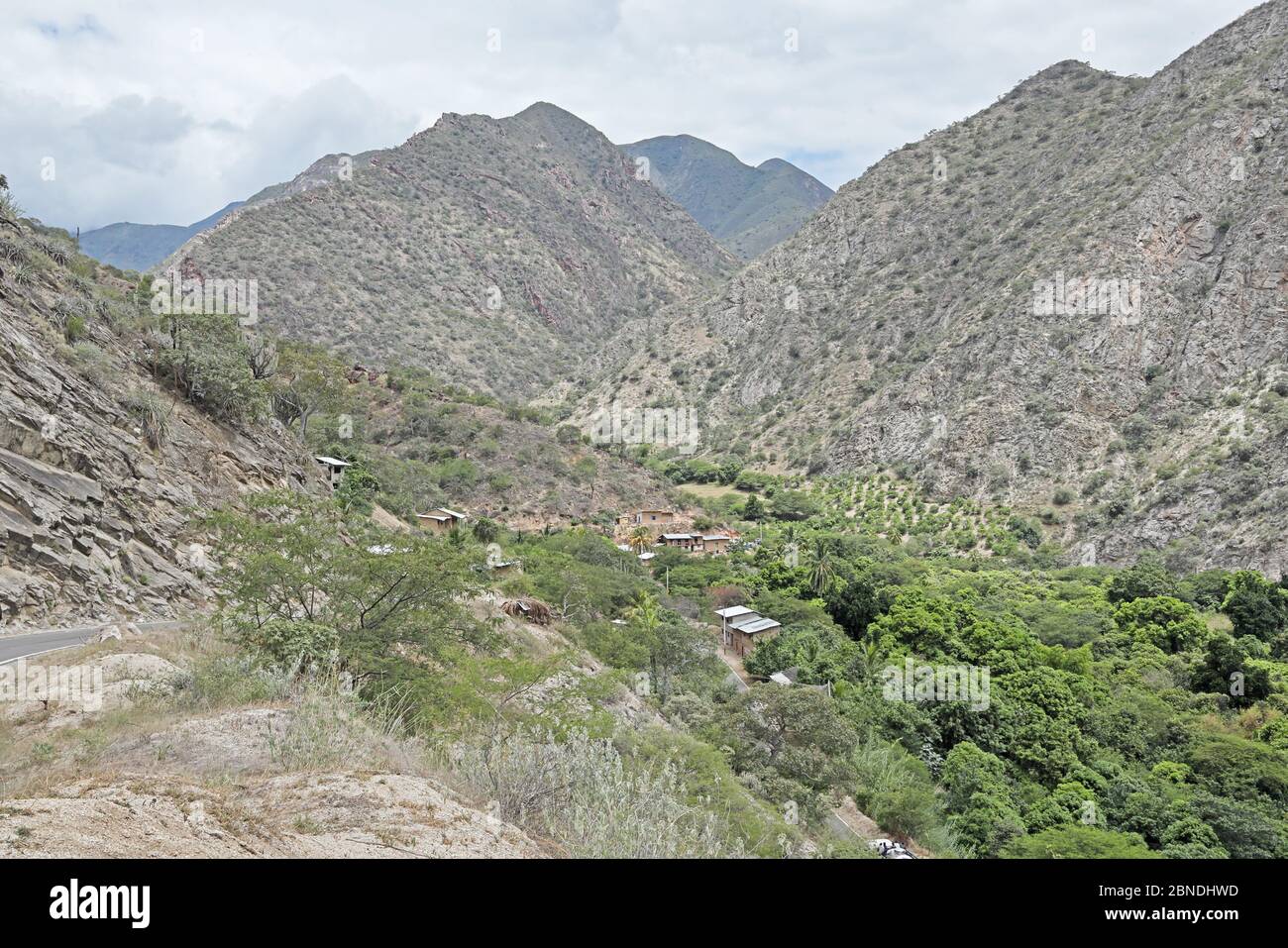 view down into Balsas Town   Maranon River, Balsas, Peru                 March Stock Photo