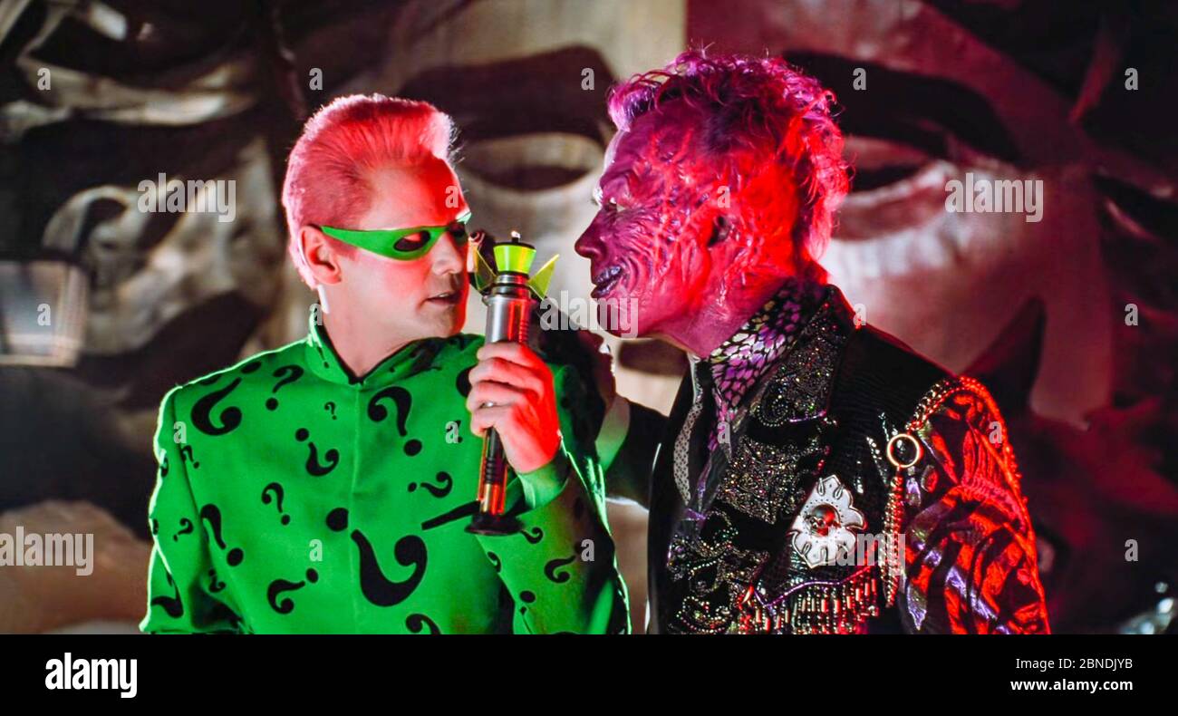 USA. Tommy Lee Jones and Jim Carrey in the ©Warner Bros film Batman Forever (1995) . Plot