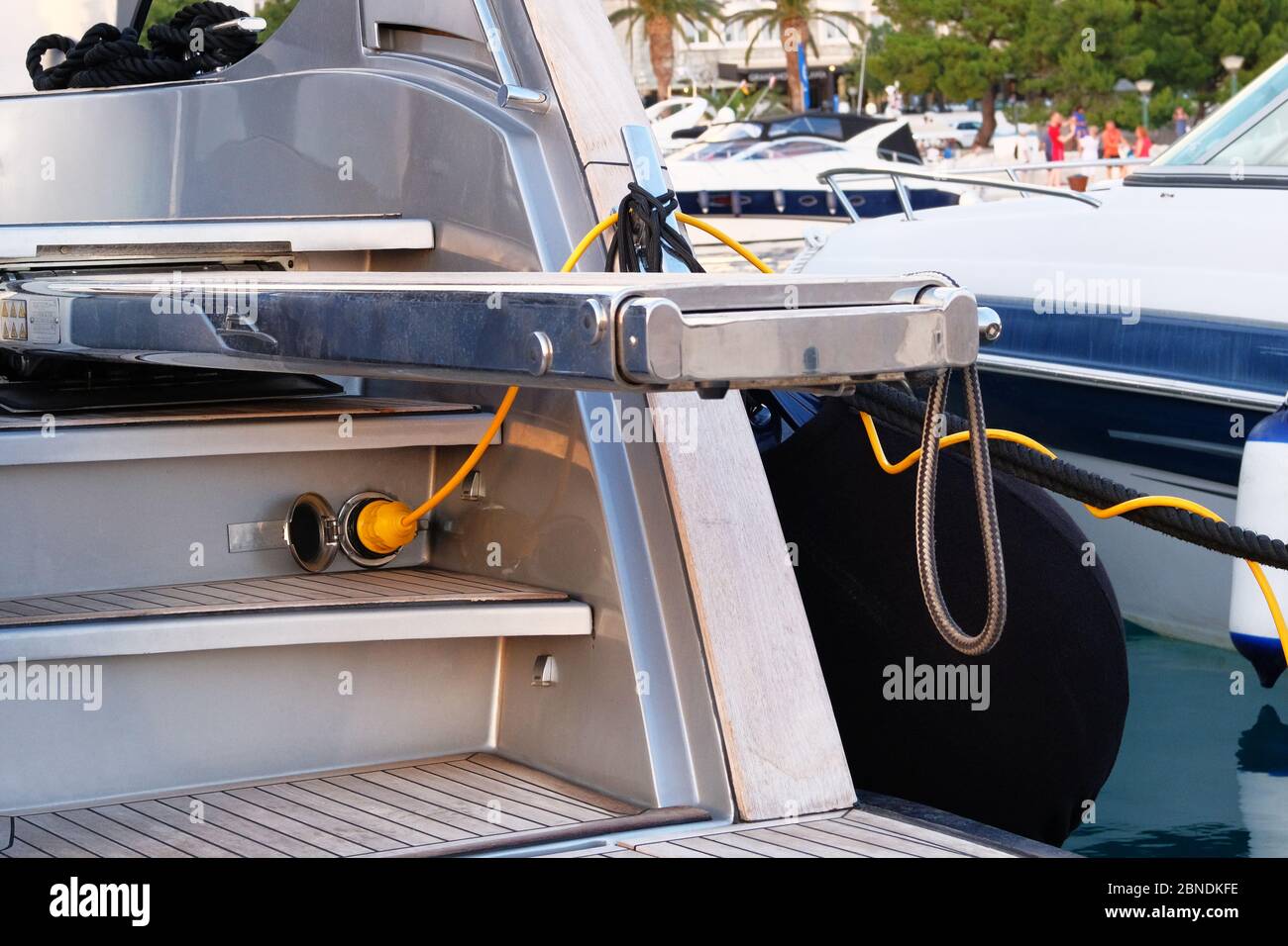 Electrical outlets for charging on boats and yachts in sea coast in