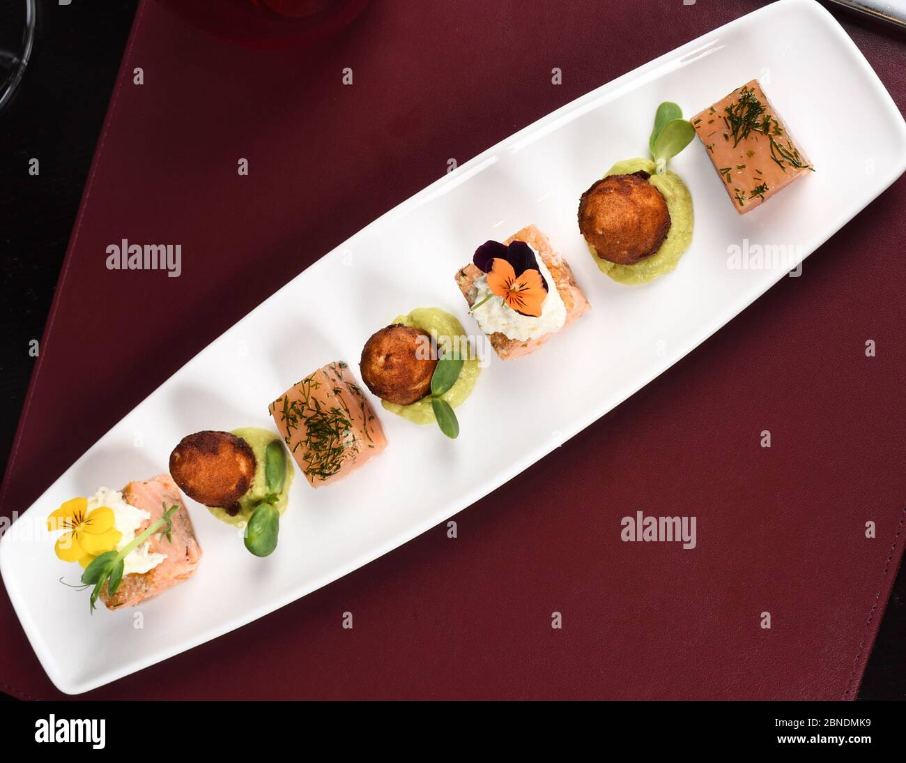 Panseared scallops, pear and mint puree. Gourmet elegant luxury eating