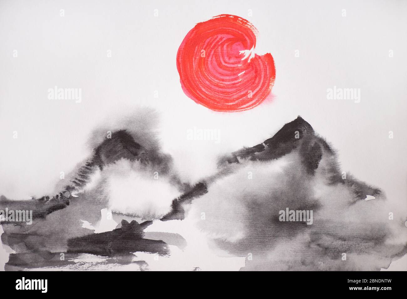 Mountains in Japanese painting style. Traditional Beautiful watercolor hand  drawn illustration Stock Photo - Alamy