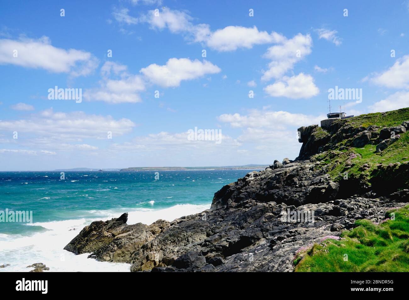 Natrional Coastwatch Station on headland.overlooking St Ives Bay Stock Photo
