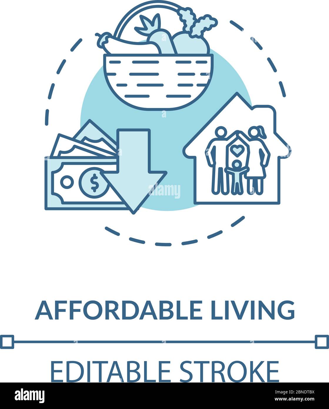 Affordable living turquoise concept icon Stock Vector