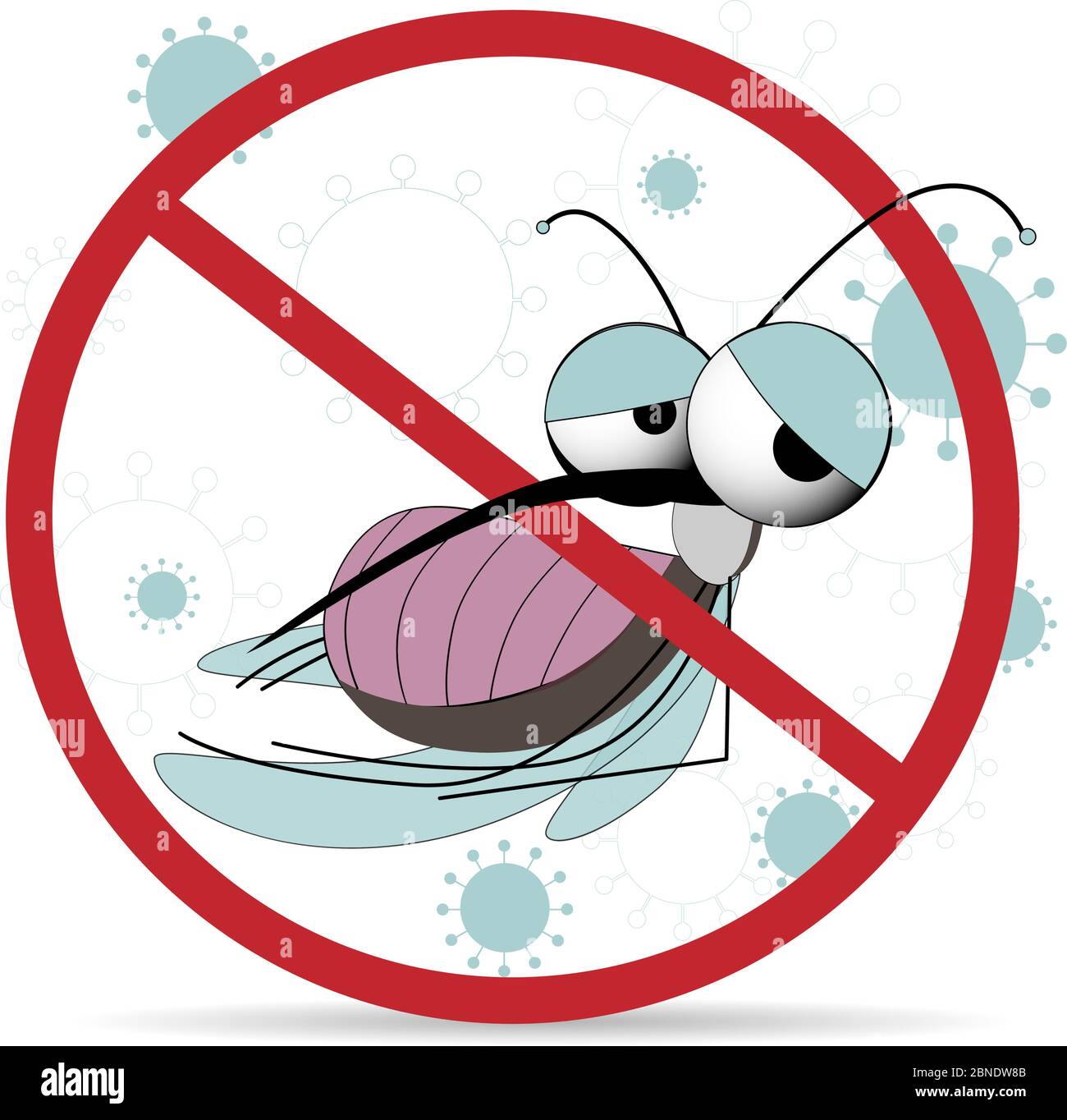 Funny mosquito prohibition sign. Stop insects. Vector character with wings.. Stock Vector