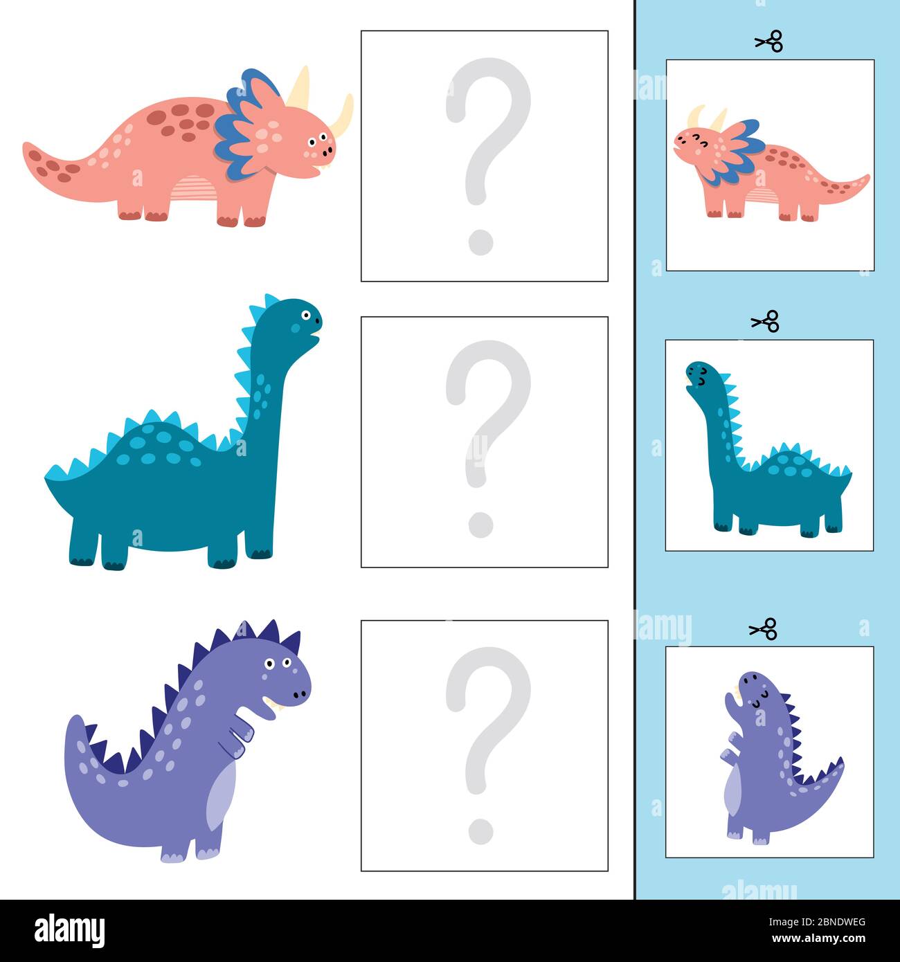 Match baby dinos to mothers. Matching game for toddlers Stock Vector