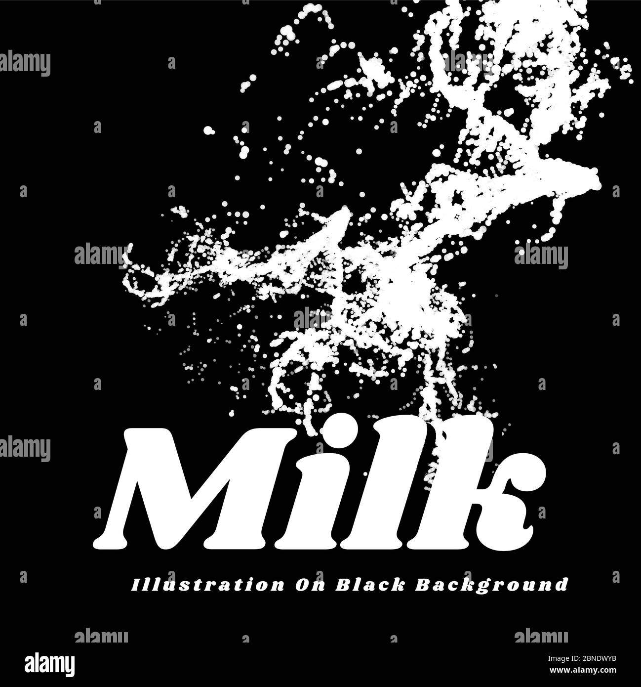 Milk splash on black background. Milk spray scattering in all directions. Vector illustration on black Stock Vector