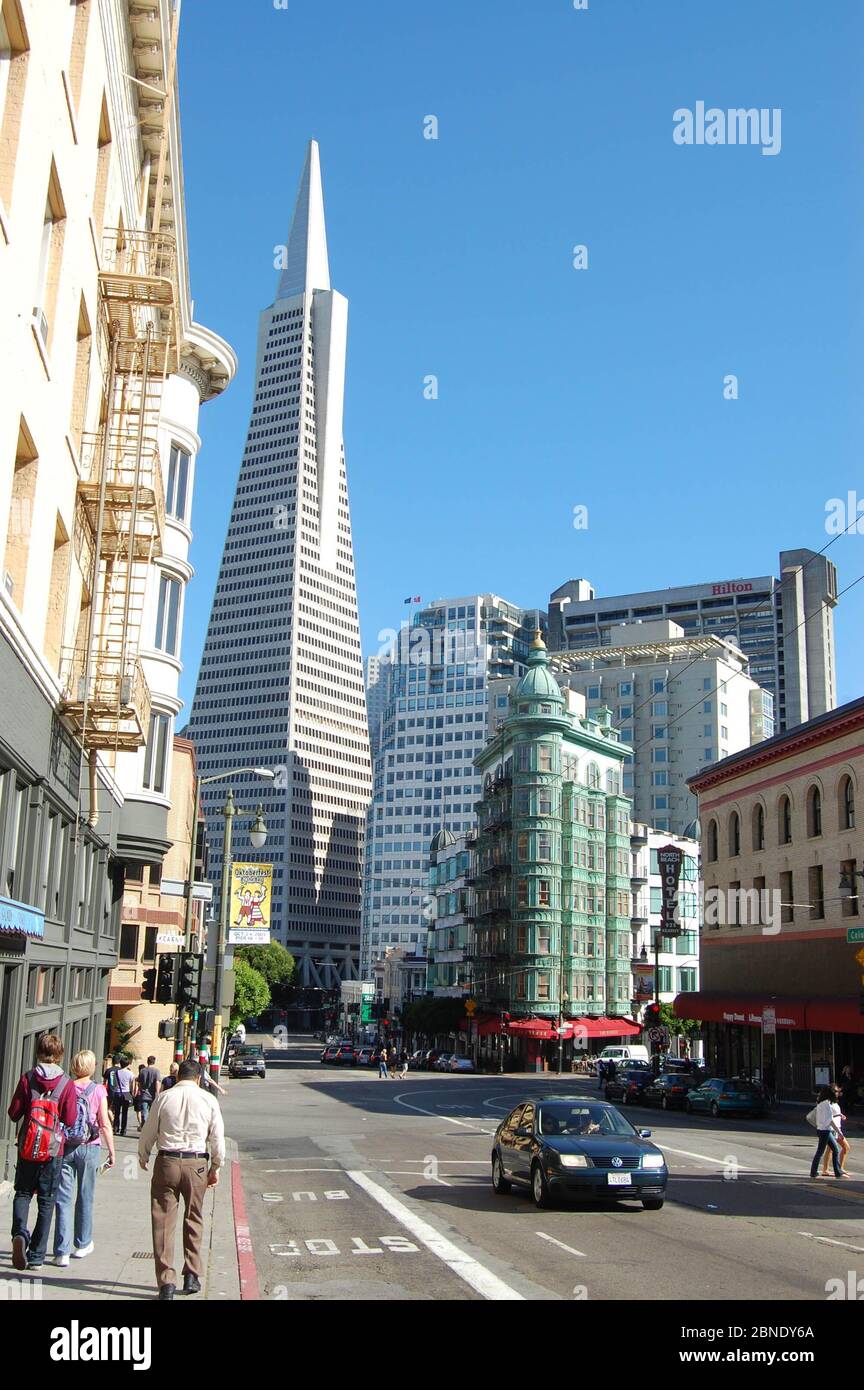 Transamerica Pyramid modernist skyscraper in San Francisco California