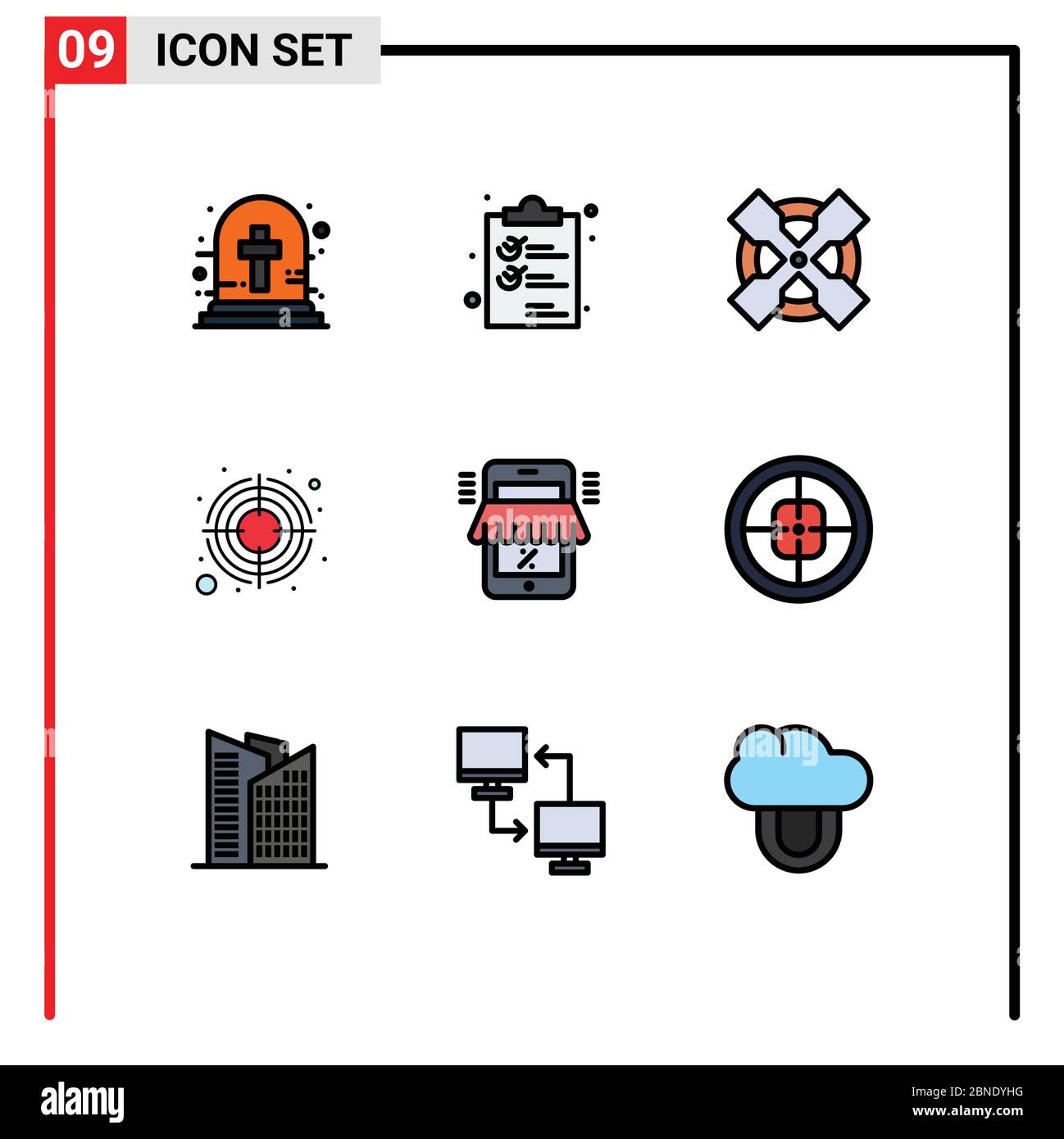 Set of 9 Modern UI Icons Symbols Signs for online, target, shopping, goal, focus Editable Vector Design Elements Stock Vector