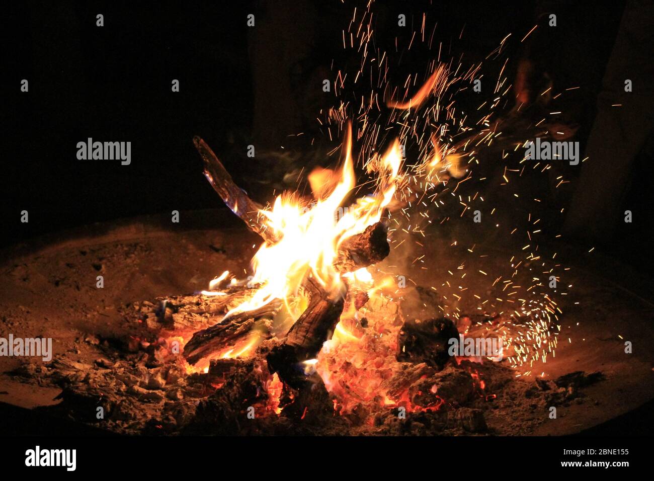 Camp fire in Botswana Stock Photo