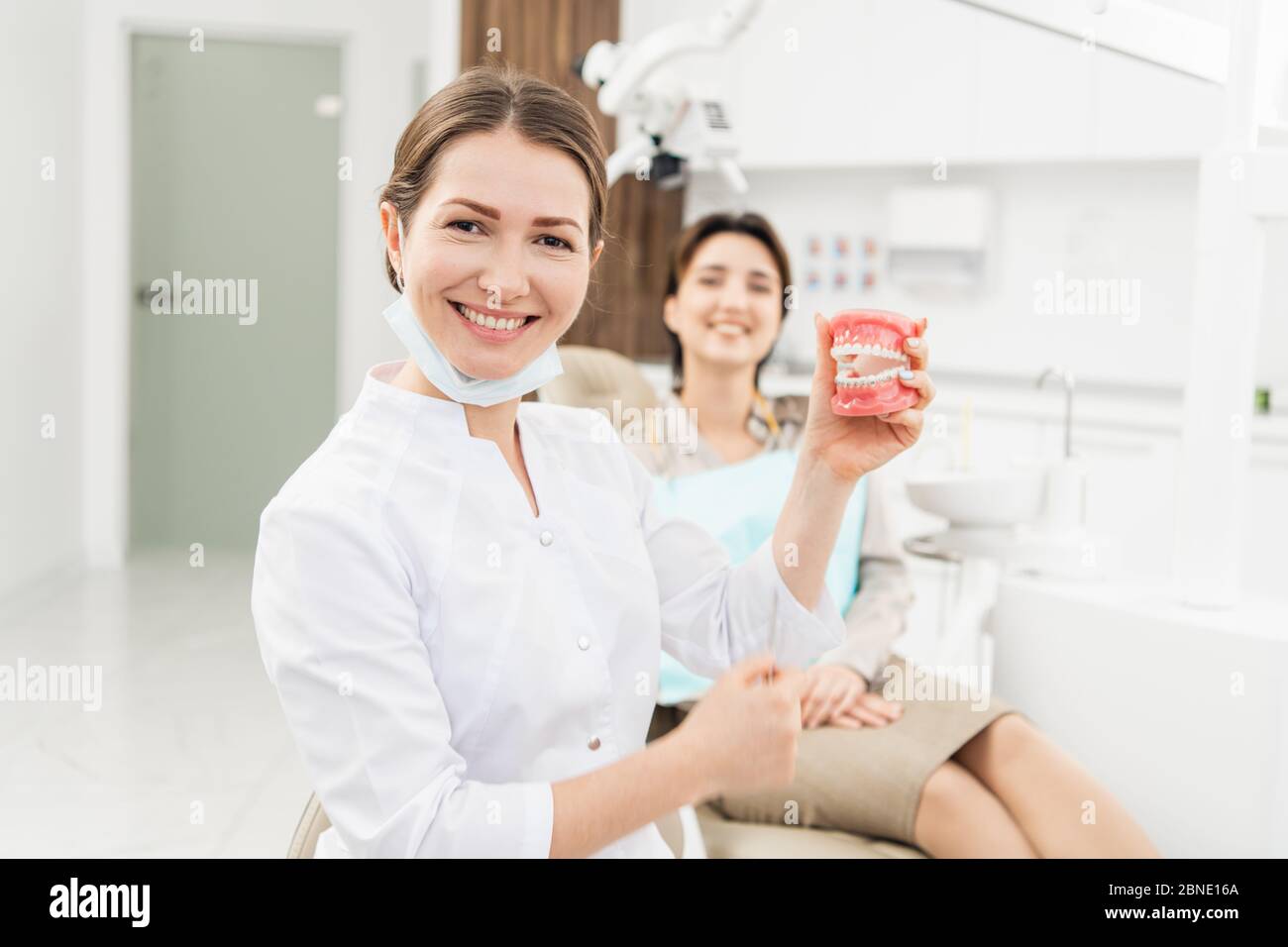 Female Dentist with denture in the dentistry's office Stock Photo Alamy