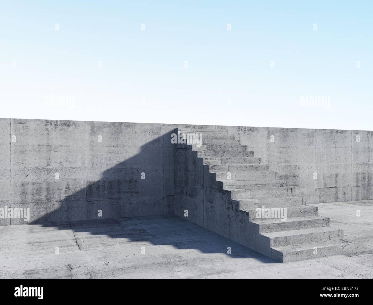 Abstract concrete interior, stairs goes up on the wall, overcome the difficulties metaphor, 3d rendering illustration Stock Photo