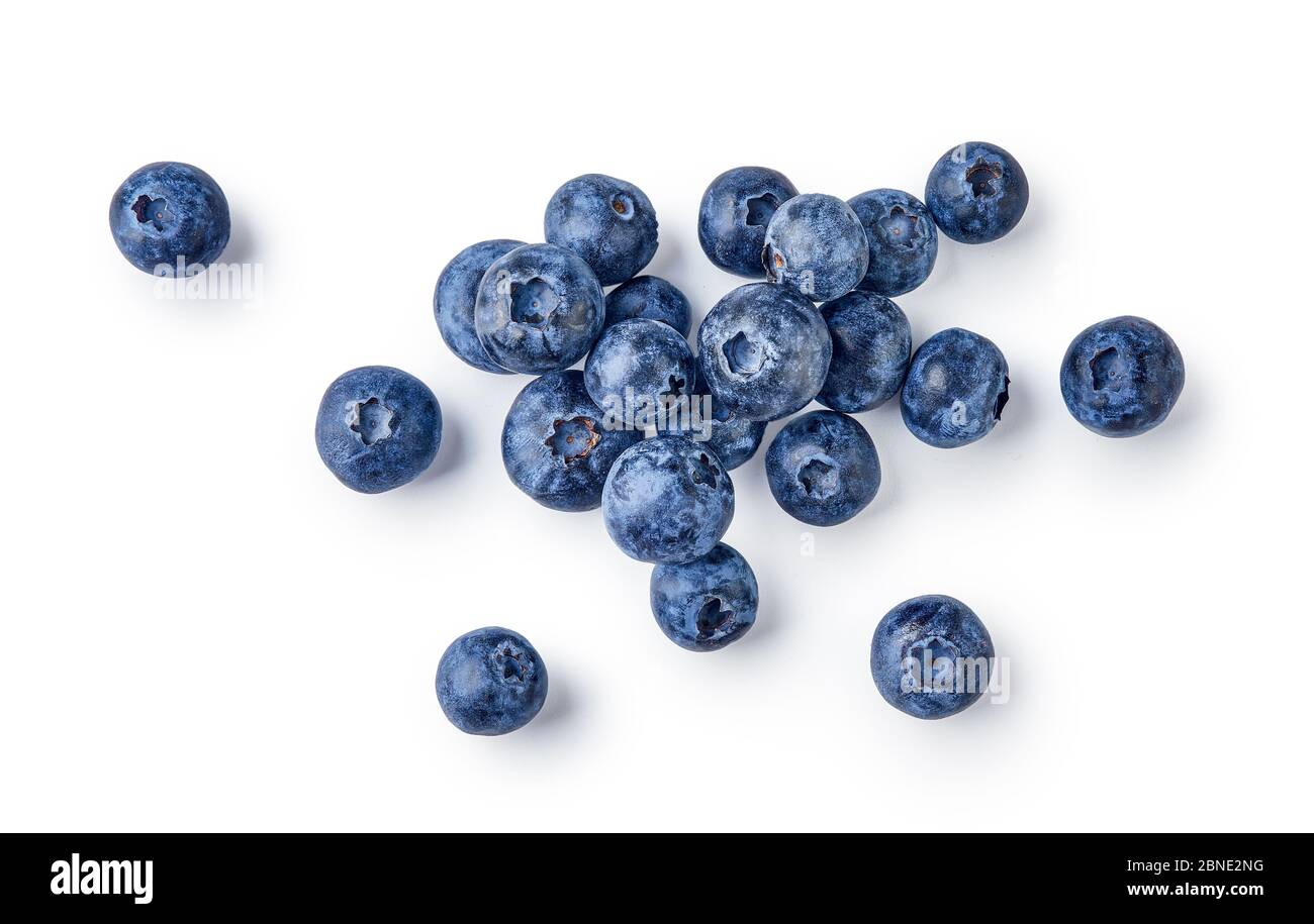Fresh blueberries isolated on white background. Top vew. Stock Photo