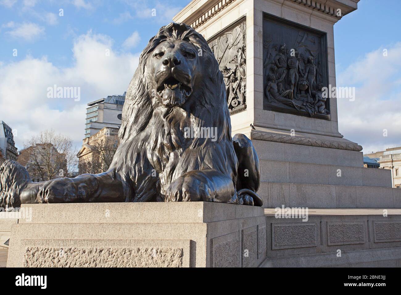 Monumental bronze lion statue, Trafalgar Square, London Stock Photo